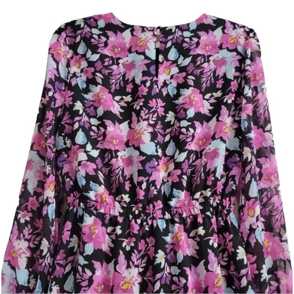 Bar Ill Purple Pink & Black Floral Ruffled Hem Mini Dress Large - Picture 9 of 11